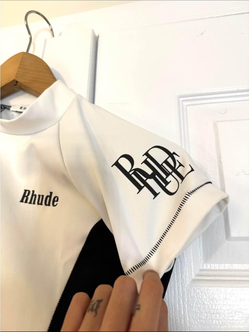 Rhude White and Black Short-Sleeve Logo Tee